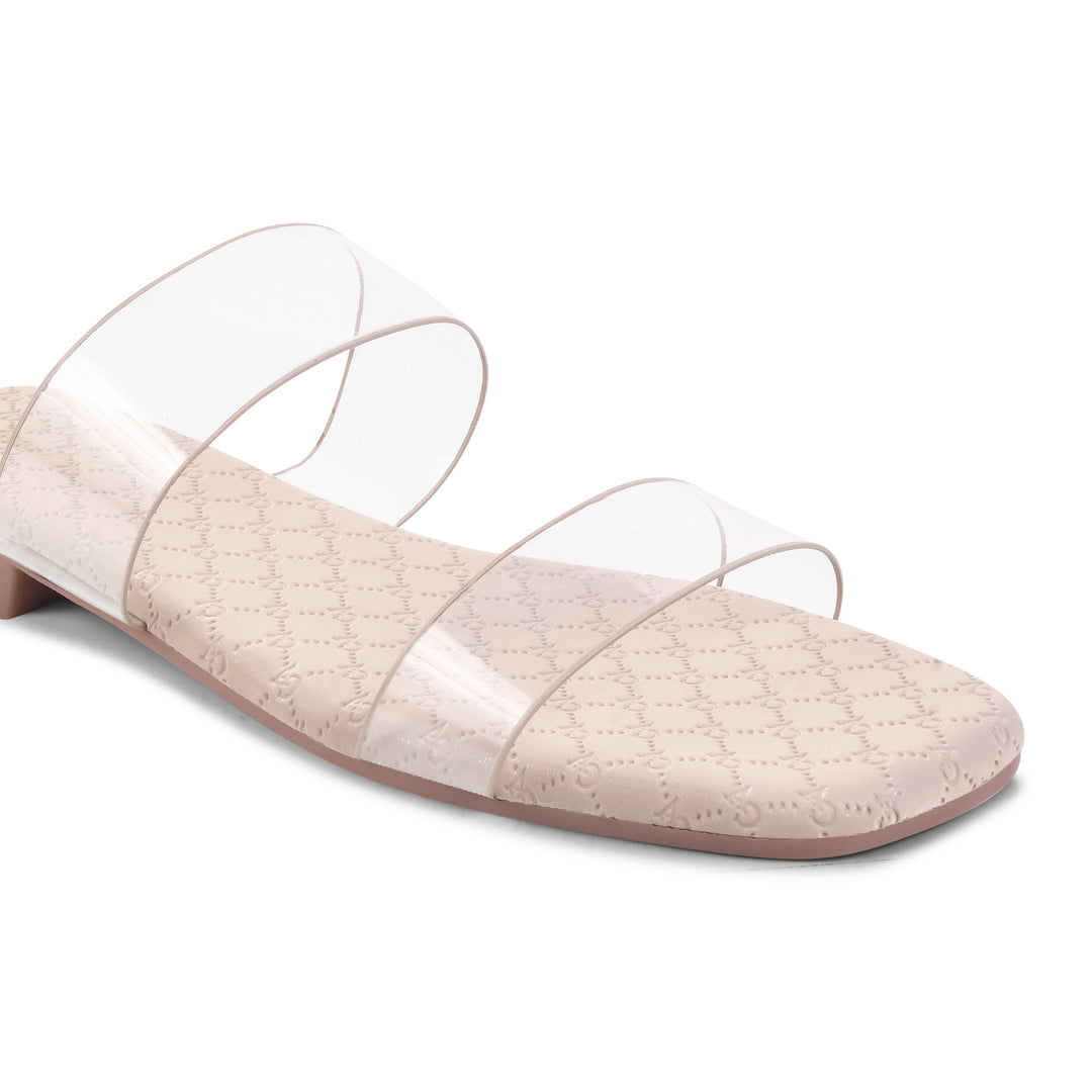 Padchin Women's Transparent Square Toe Flats | Soft Stylish Double Strap Slip-On Sandals