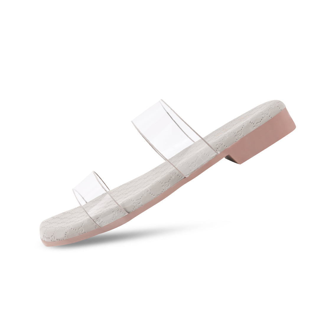 Padchin Women's Transparent Square Toe Flats | Soft Stylish Double Strap Slip-On Sandals