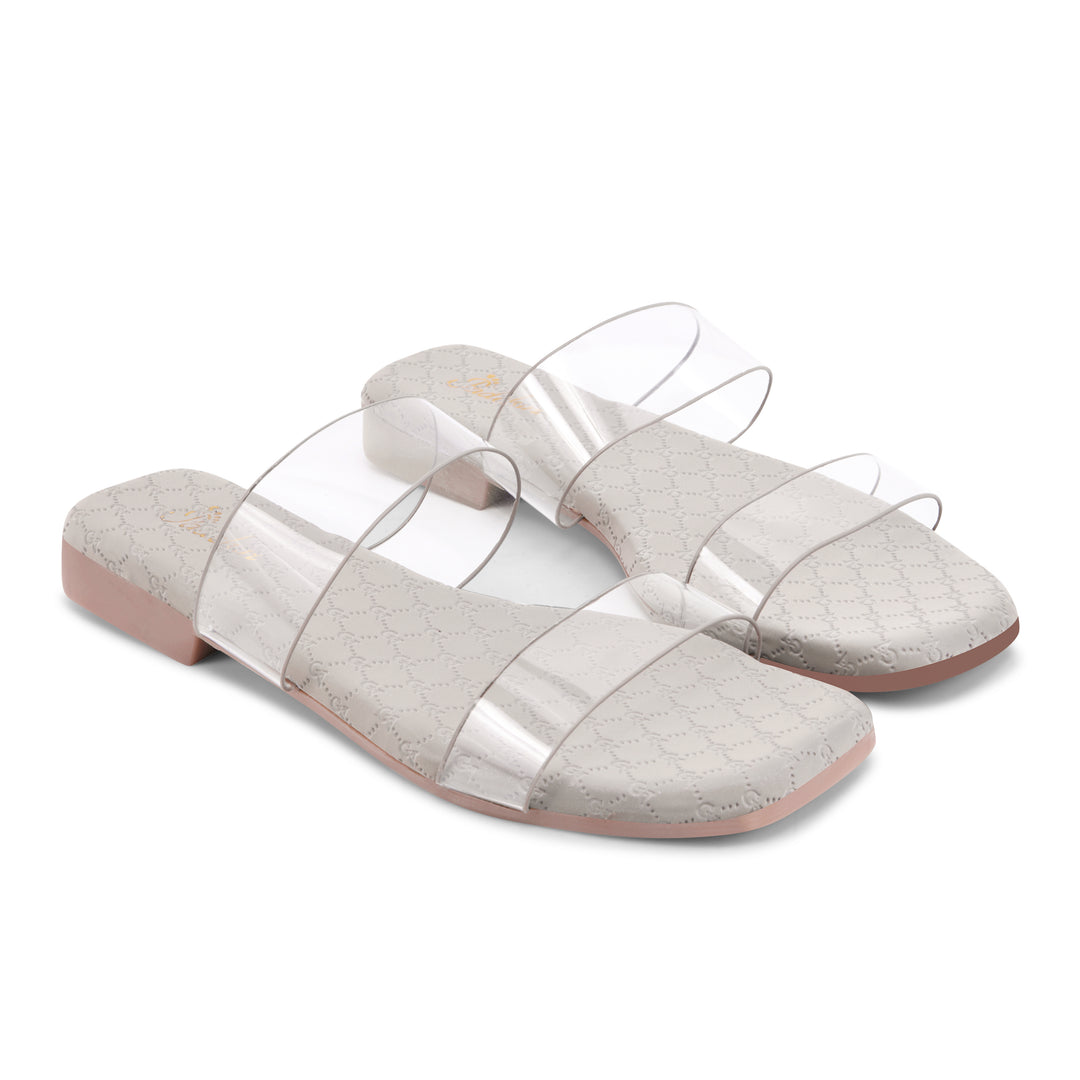 Padchin Women's Transparent Square Toe Flats | Soft Stylish Double Strap Slip-On Sandals