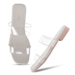 Load image into Gallery viewer, Padchin Women&#39;s Transparent Square Toe Flats | Soft Stylish Double Strap Slip-On Sandals
