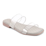 Load image into Gallery viewer, Padchin Women&#39;s Transparent Square Toe Flats | Soft Stylish Double Strap Slip-On Sandals
