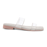 Load image into Gallery viewer, Padchin Women&#39;s Transparent Square Toe Flats | Soft Stylish Double Strap Slip-On Sandals
