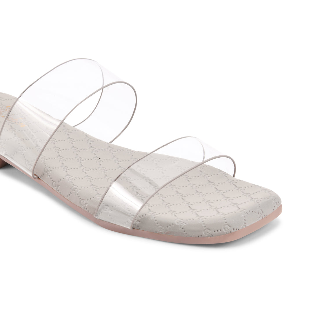 Padchin Women's Transparent Square Toe Flats | Soft Stylish Double Strap Slip-On Sandals