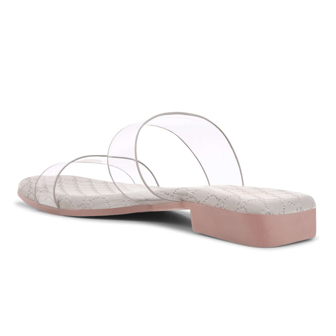 Padchin Women's Transparent Square Toe Flats | Soft Stylish Double Strap Slip-On Sandals