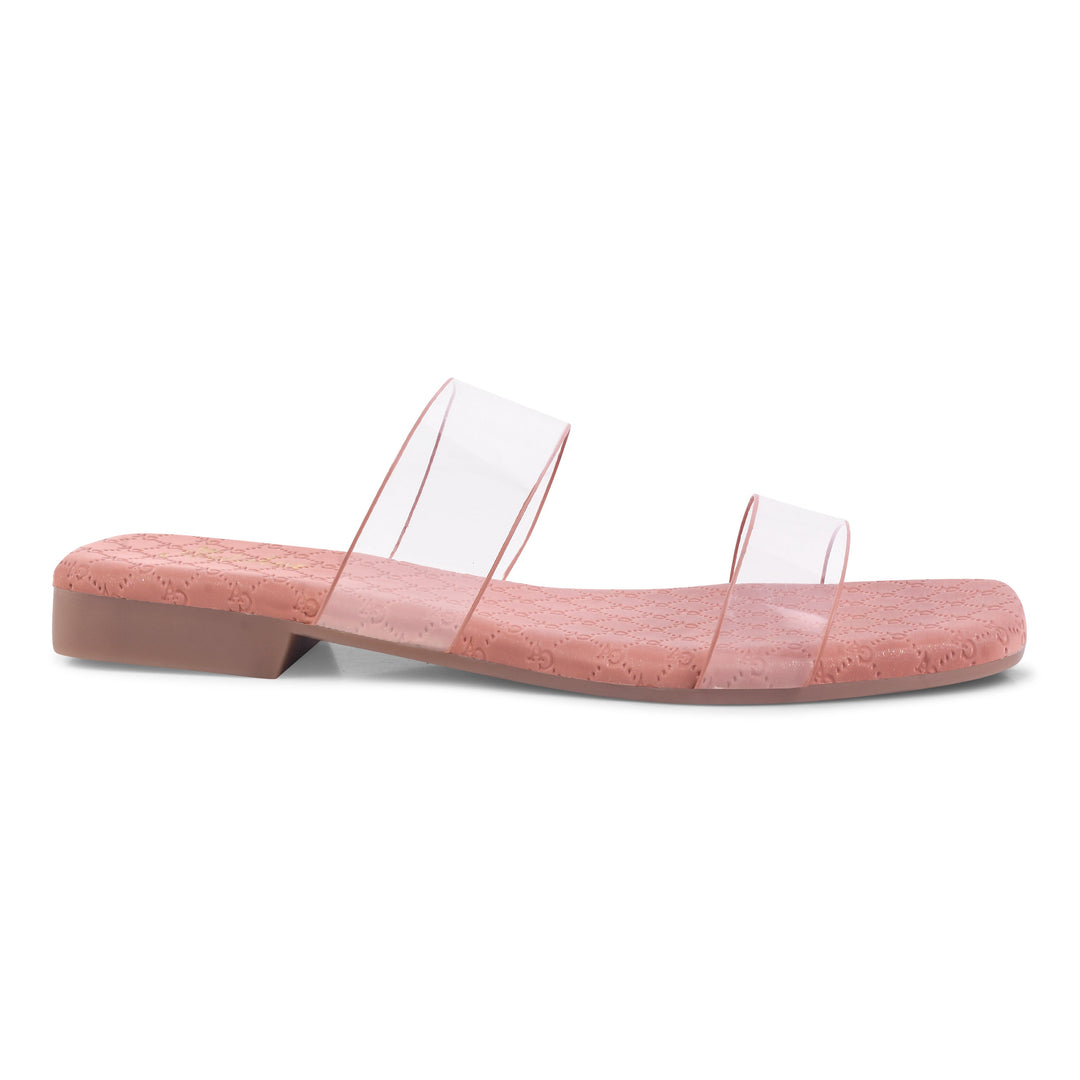 Padchin Women's Transparent Square Toe Flats | Soft Stylish Double Strap Slip-On Sandals