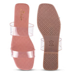 Load image into Gallery viewer, Padchin Women&#39;s Transparent Square Toe Flats | Soft Stylish Double Strap Slip-On Sandals
