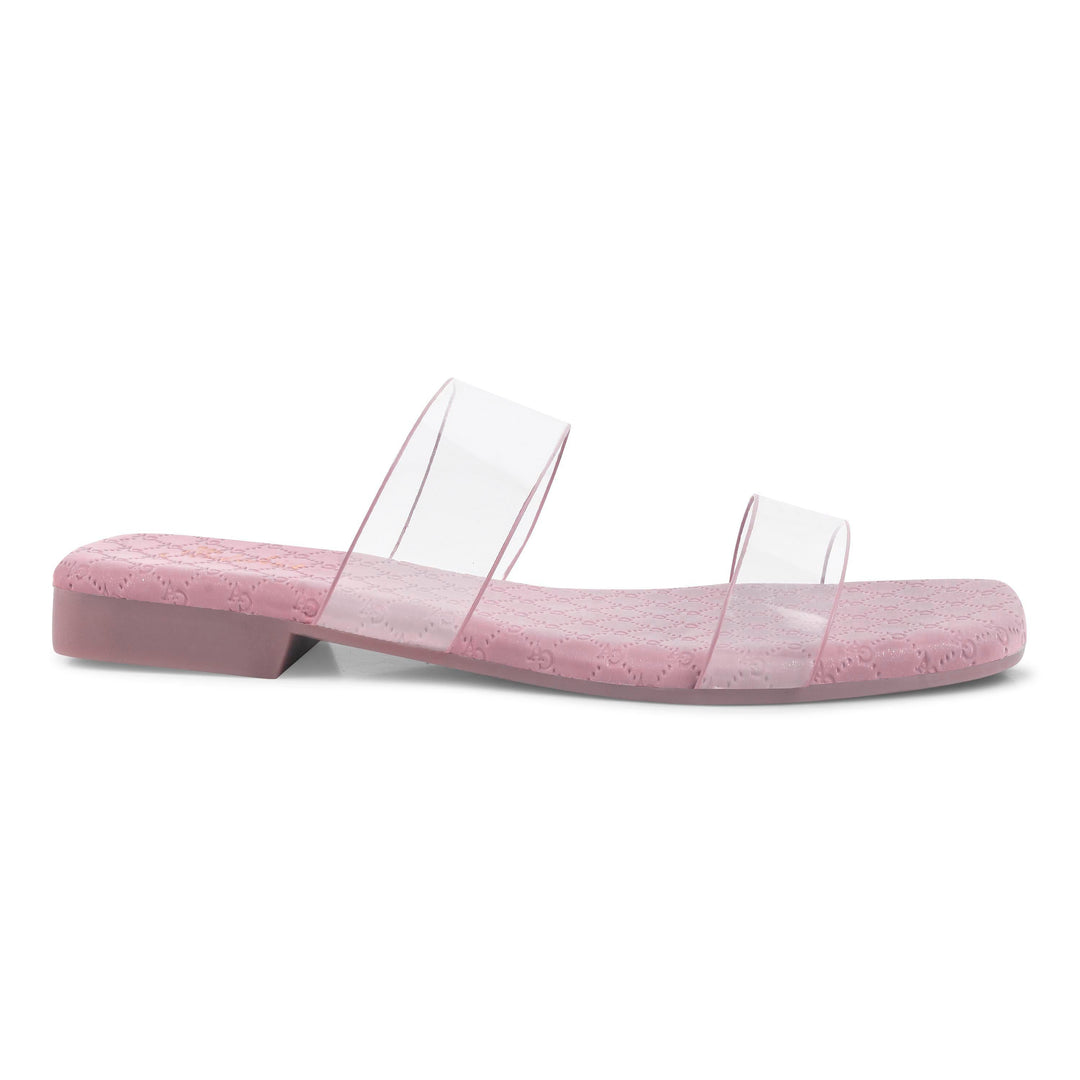 Padchin Women's Transparent Square Toe Flats | Soft Stylish Double Strap Slip-On Sandals