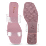 Load image into Gallery viewer, Padchin Women&#39;s Transparent Square Toe Flats | Soft Stylish Double Strap Slip-On Sandals
