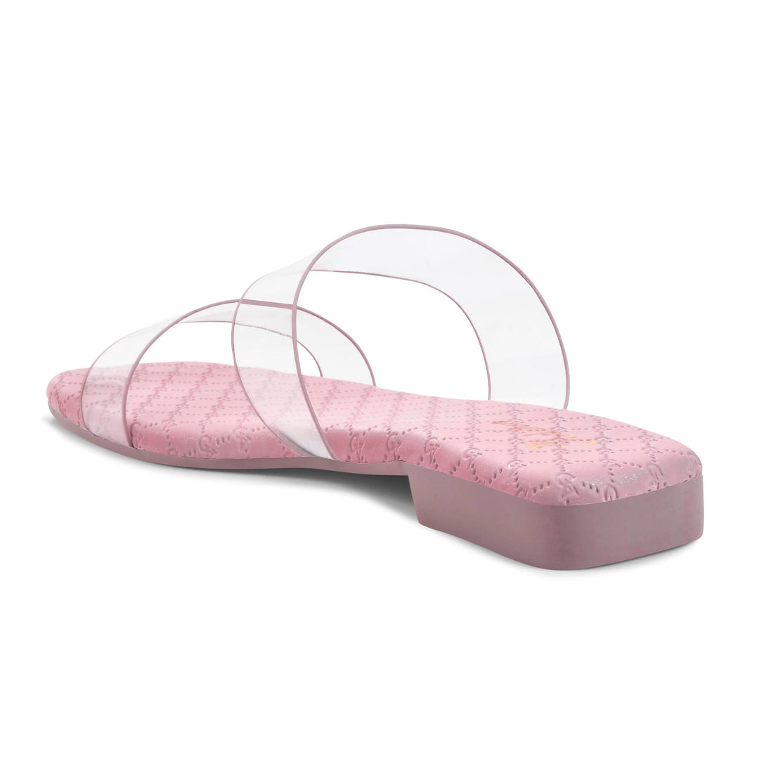 Padchin Women's Transparent Square Toe Flats | Soft Stylish Double Strap Slip-On Sandals