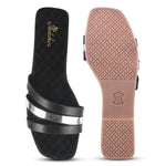 Load image into Gallery viewer, Padchin Women&#39;s Multi Strap Square Toe Flats | Soft Stylish Slip-On Sandals
