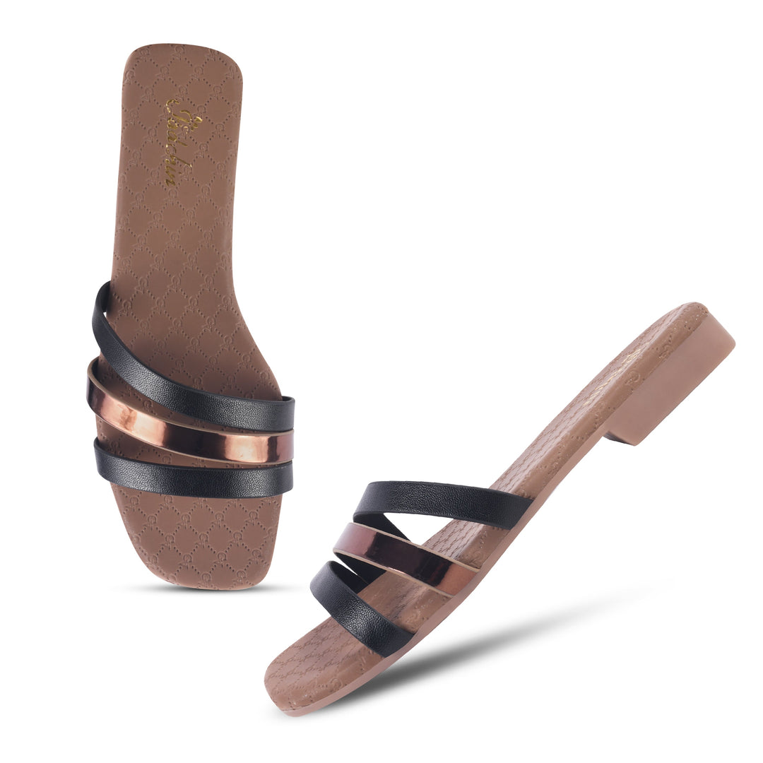 Padchin Women's Multi Strap Square Toe Flats | Soft Stylish Slip-On Sandals