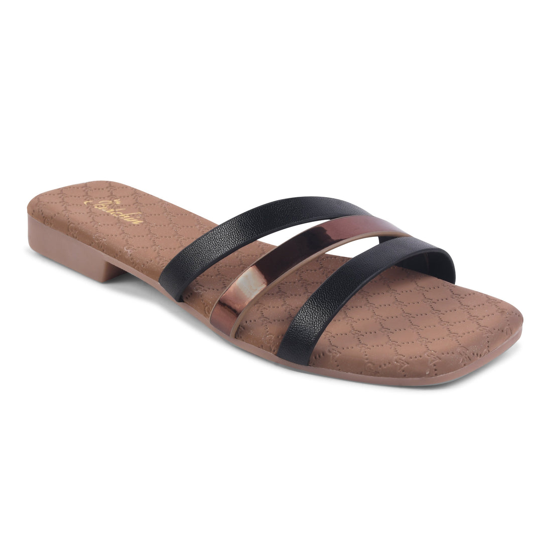 Padchin Women's Multi Strap Square Toe Flats | Soft Stylish Slip-On Sandals