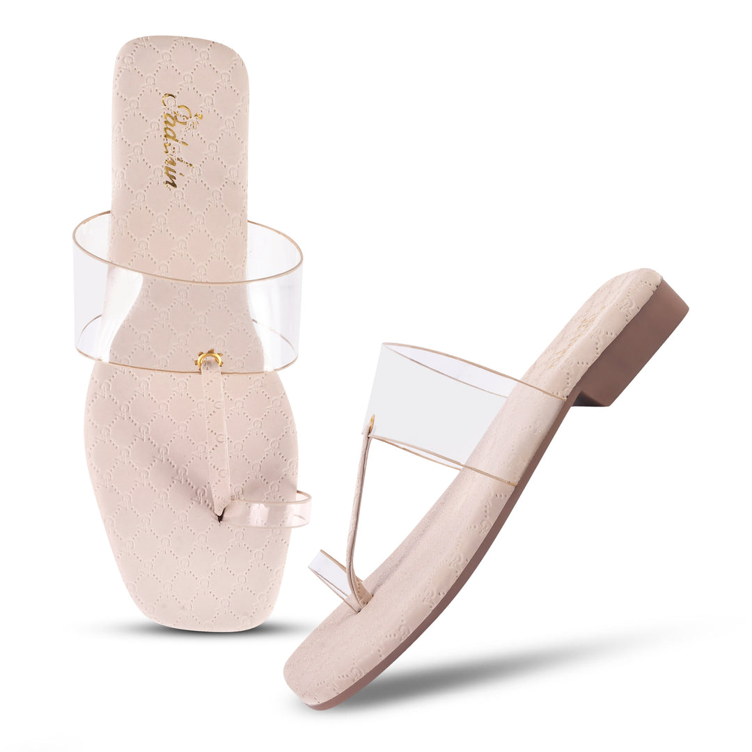 Padchin Women's Transparent Square Toe Flats | Comfortable Daily Wear Womens Flat Sandals
