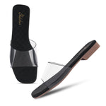 Load image into Gallery viewer, Padchin Women&#39;s Transparent Square Toe Flats | Soft Stylish Slip-On Platform Slippers
