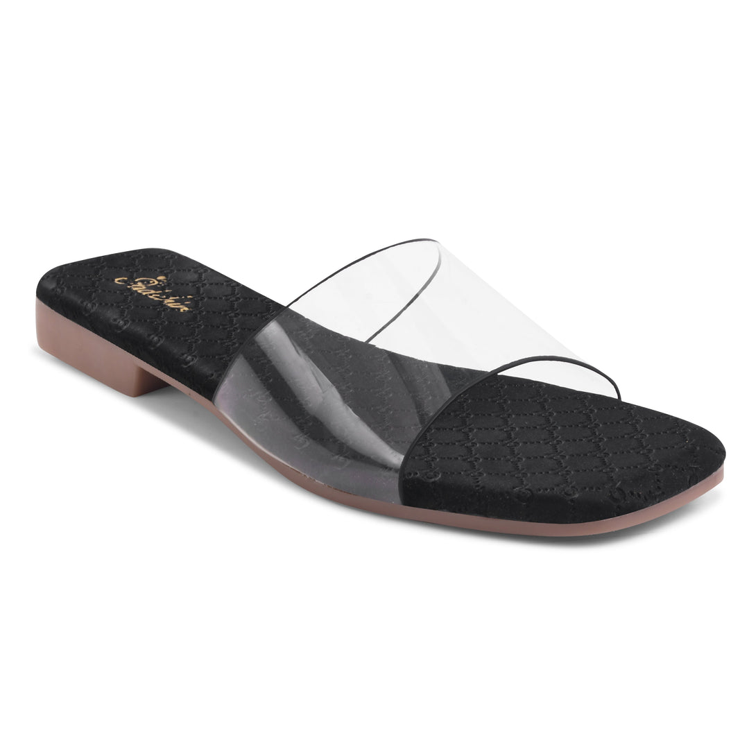 Padchin Women's Transparent Square Toe Flats | Soft Stylish Slip-On Platform Slippers