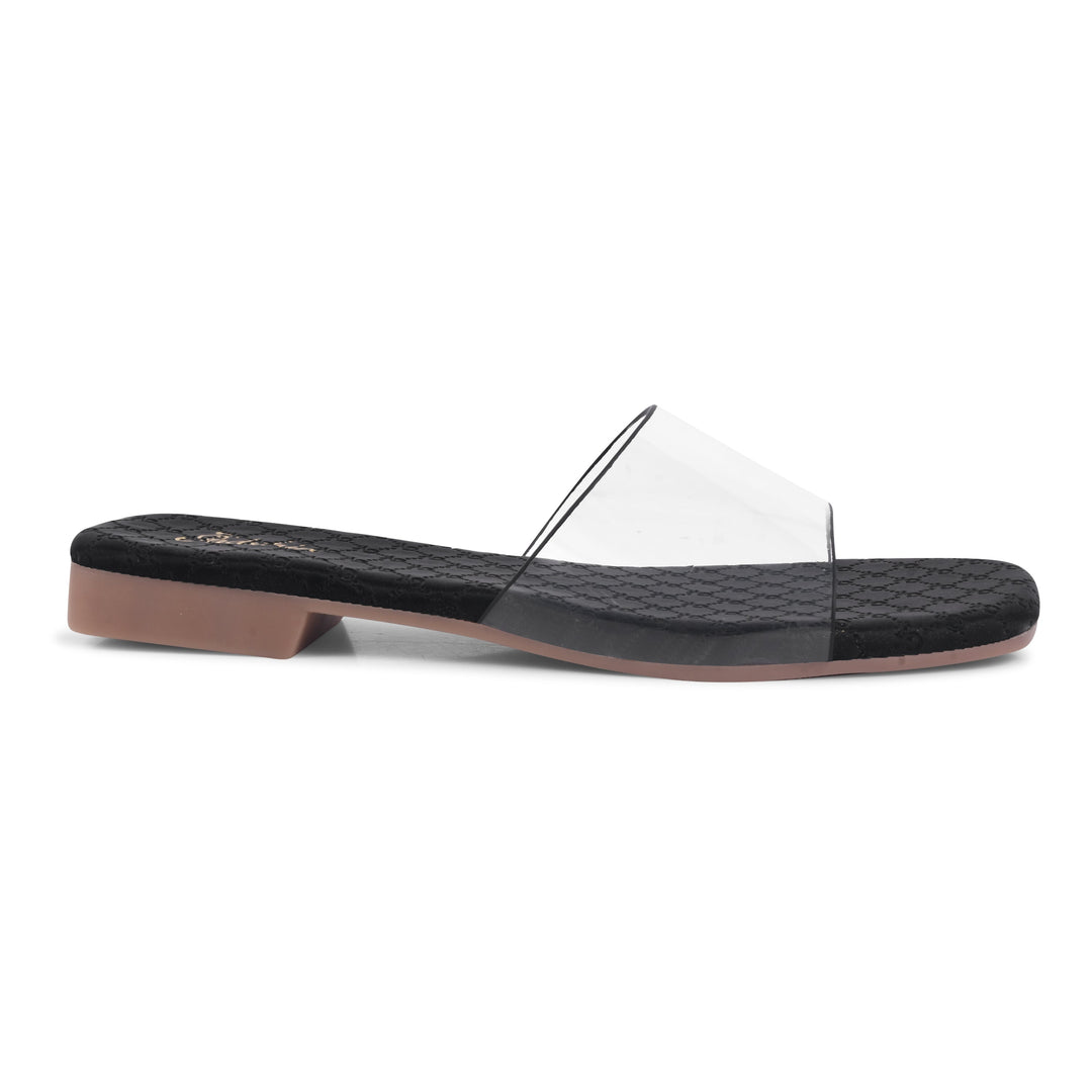 Padchin Women's Transparent Square Toe Flats | Soft Stylish Slip-On Platform Slippers