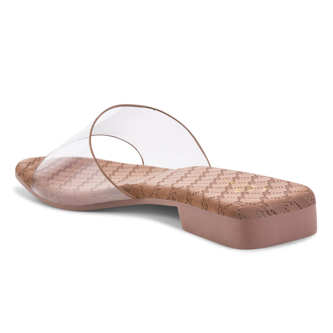 Padchin Women's Transparent Square Toe Flats | Soft Stylish Slip-On Platform Slippers