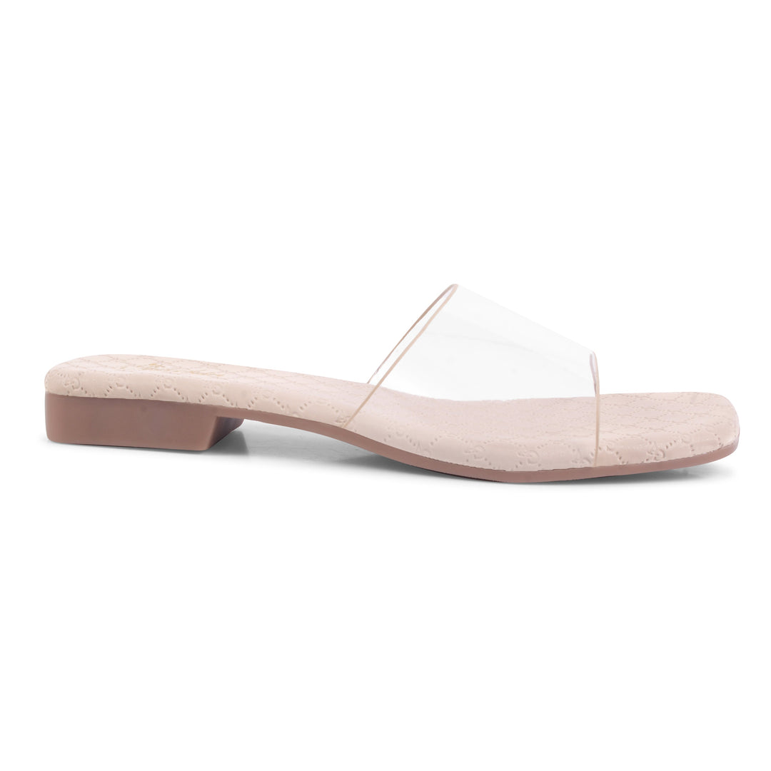 Padchin Women's Transparent Square Toe Flats | Soft Stylish Slip-On Platform Slippers
