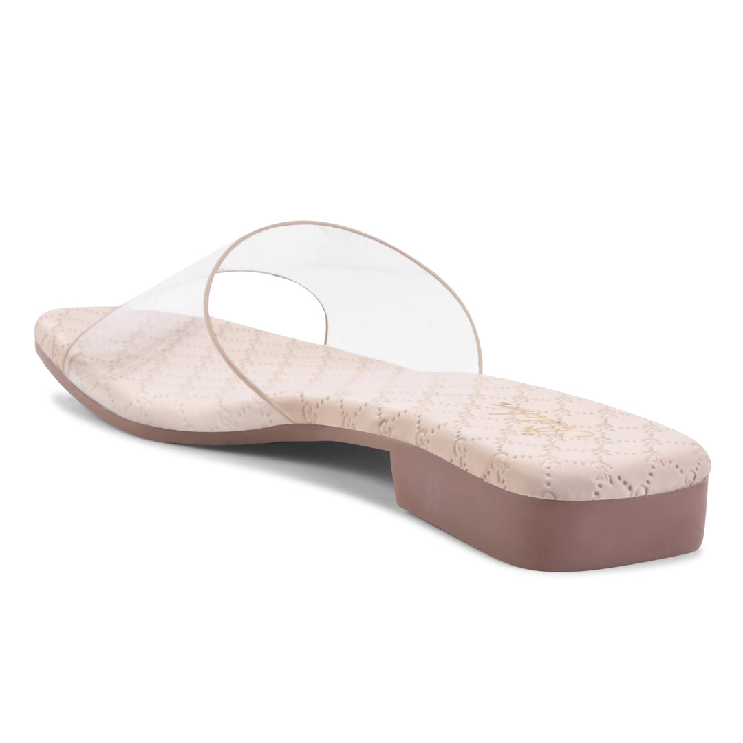 Padchin Women's Transparent Square Toe Flats | Soft Stylish Slip-On Platform Slippers
