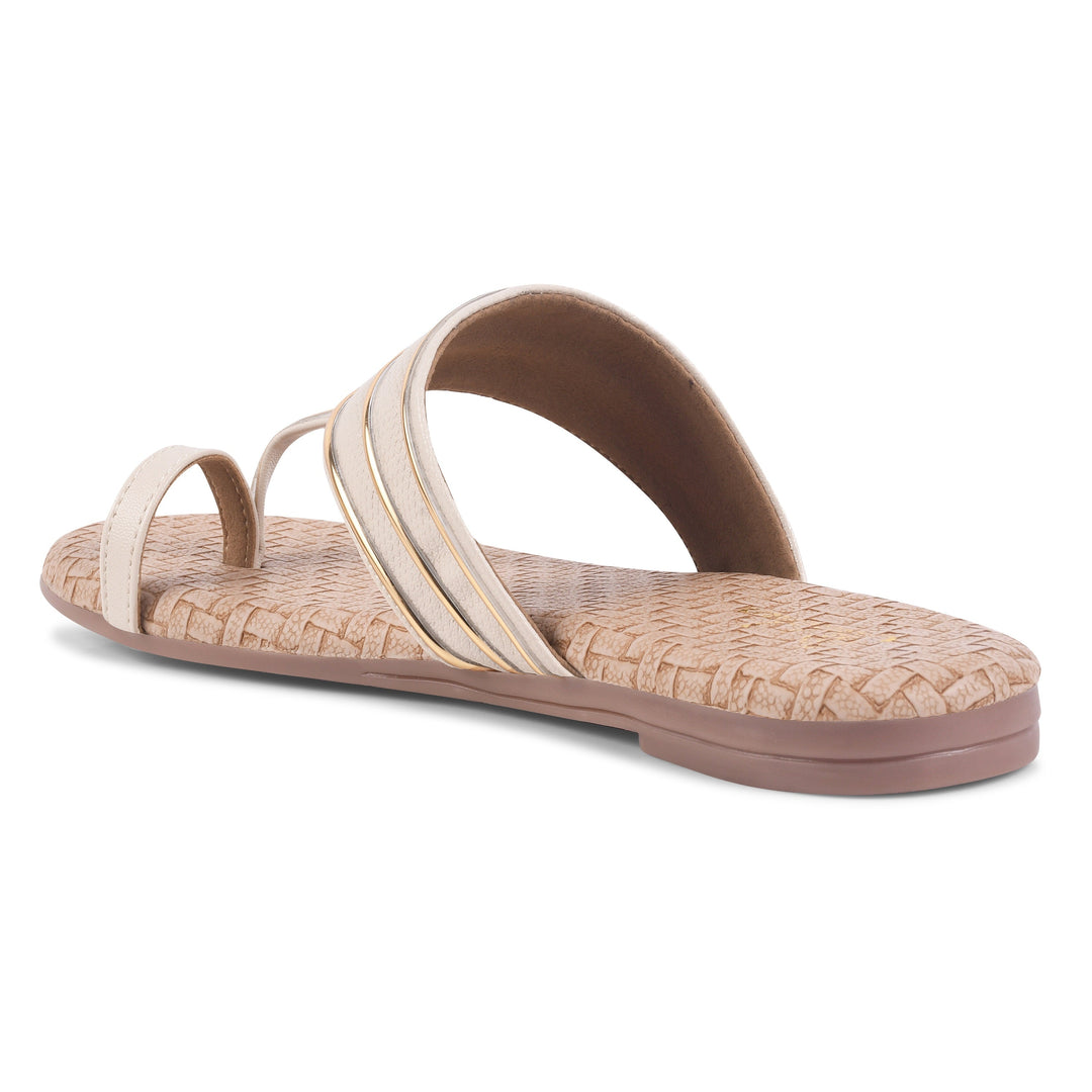 Padchin Women's Embellished Round Toe Flats | Elegant Slip-On Open Toe Flats for Women