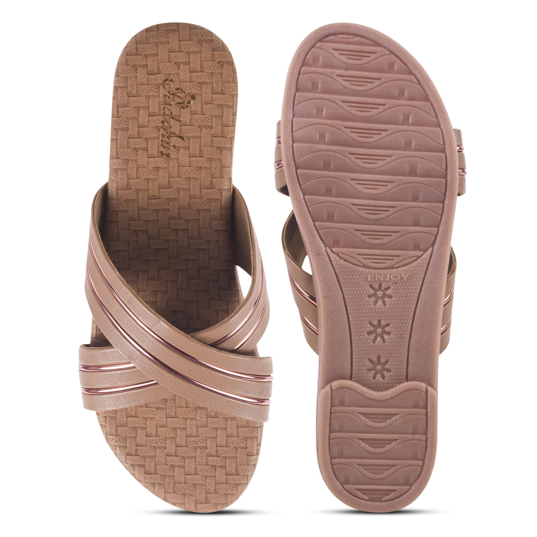 Padchin Women's Multi Strap Round Toe Flats | Soft Stylish Slip-On Sandals for Casual Wear