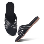 Load image into Gallery viewer, Padchin Women&#39;s Multi Strap Round Toe Flats | Soft Stylish Slip-On Sandals for Casual Wear
