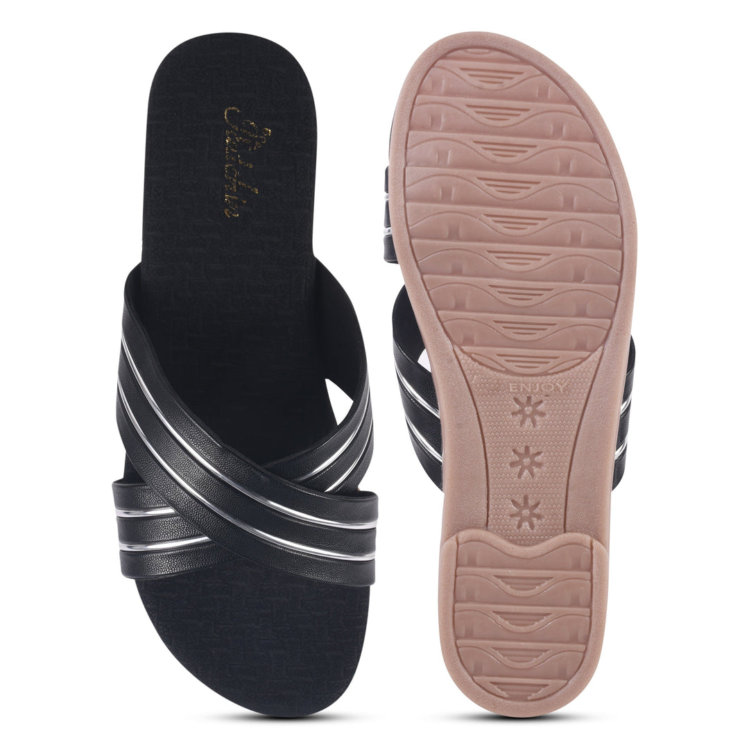 Padchin Women's Multi Strap Round Toe Flats | Soft Stylish Slip-On Sandals for Casual Wear