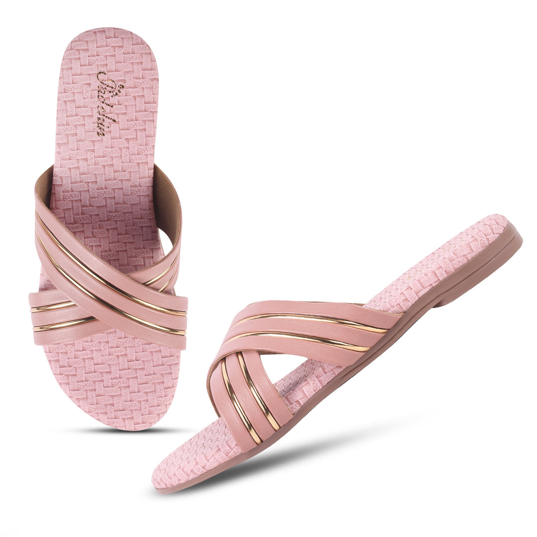 Padchin Women's Multi Strap Round Toe Flats | Soft Stylish Slip-On Sandals for Casual Wear