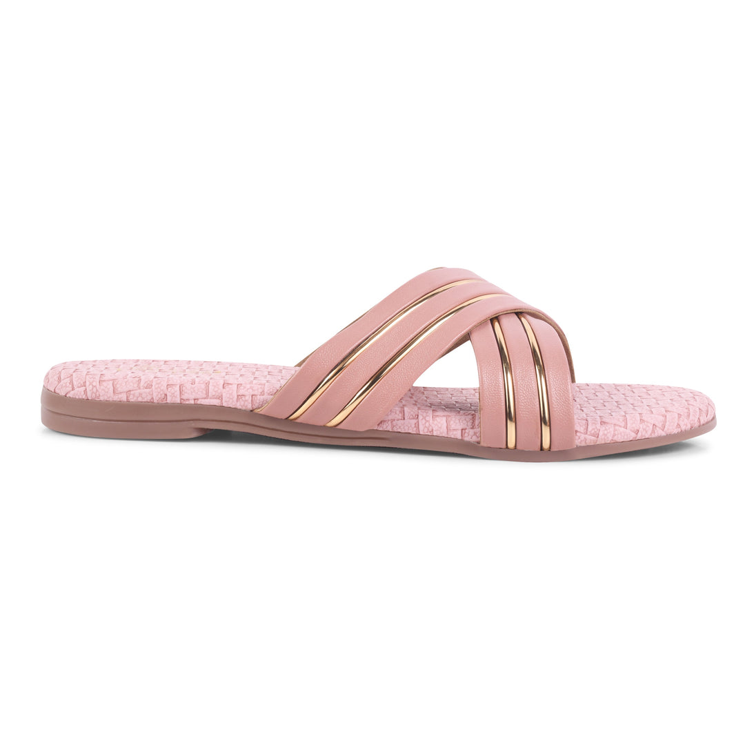 Padchin Women's Multi Strap Round Toe Flats | Soft Stylish Slip-On Sandals for Casual Wear