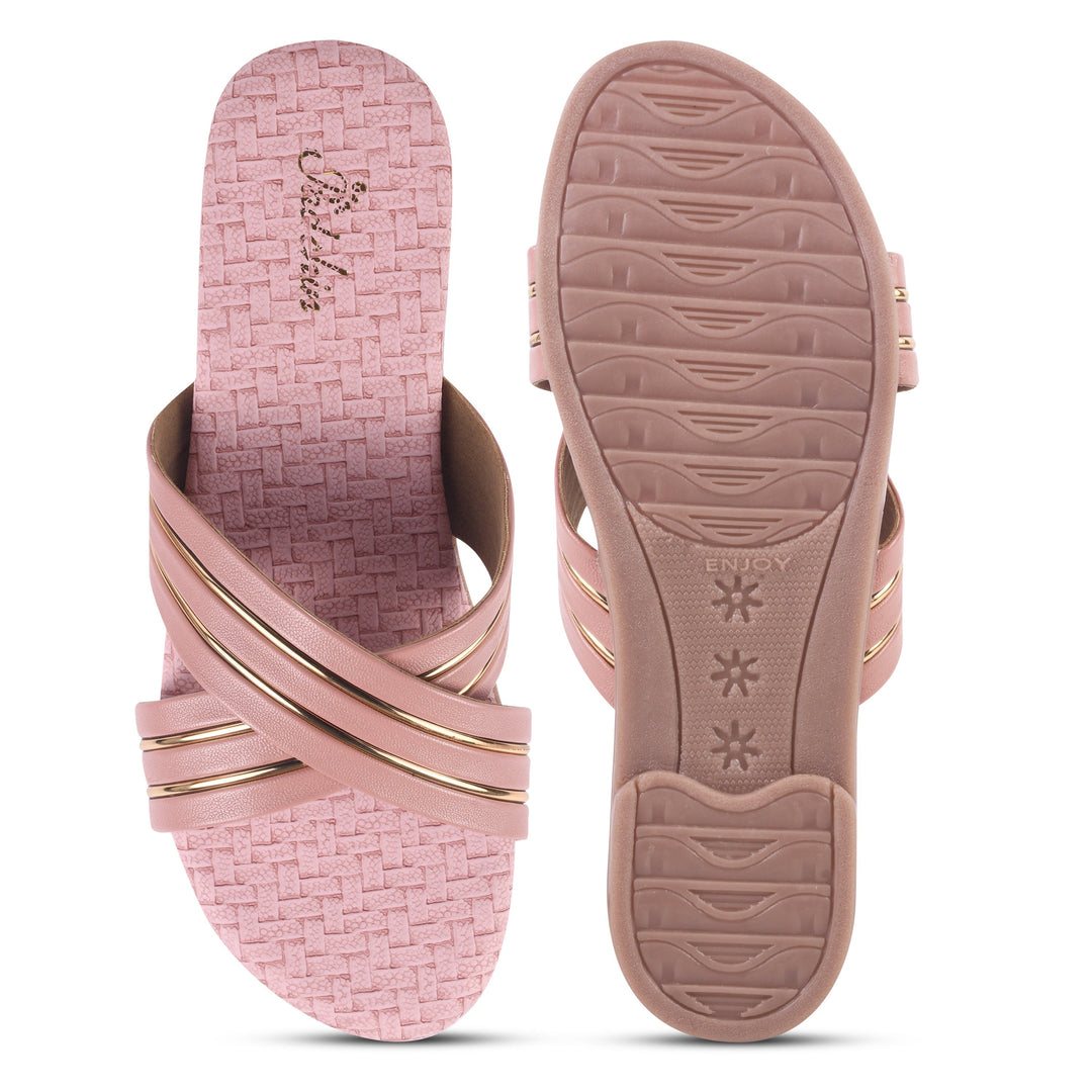 Padchin Women's Multi Strap Round Toe Flats | Soft Stylish Slip-On Sandals for Casual Wear