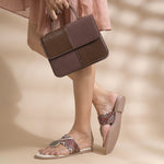 Load image into Gallery viewer, Women's Toe-Ring Flat Sandals with Metallic Round Embellishment Slippers