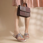 Load image into Gallery viewer, Women's Toe-Ring Flat Sandals with Metallic Round Embellishment Slippers