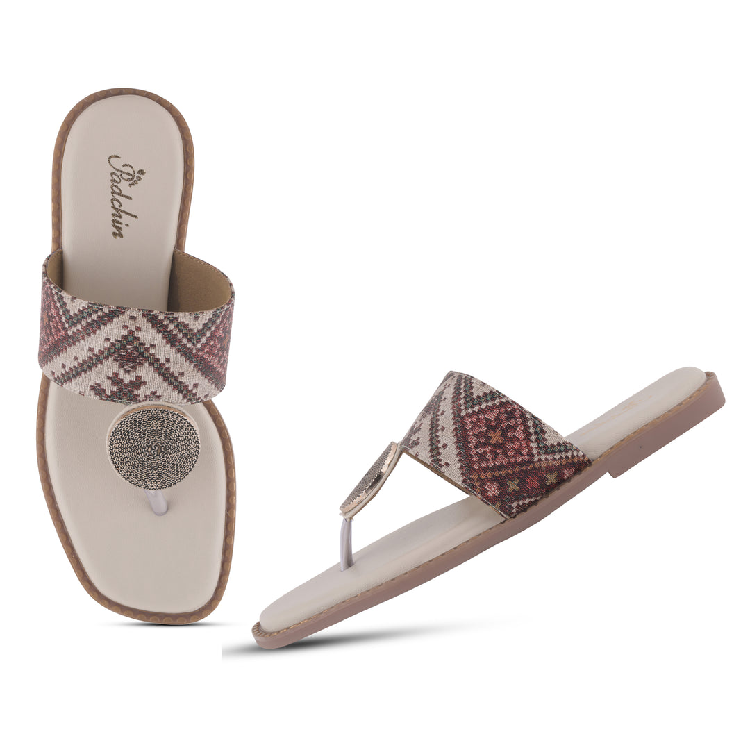 Women's Toe-Ring Flat Sandals with Metallic Round Embellishment Slippers