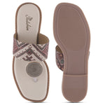 Load image into Gallery viewer, Women's Toe-Ring Flat Sandals with Metallic Round Embellishment Slippers