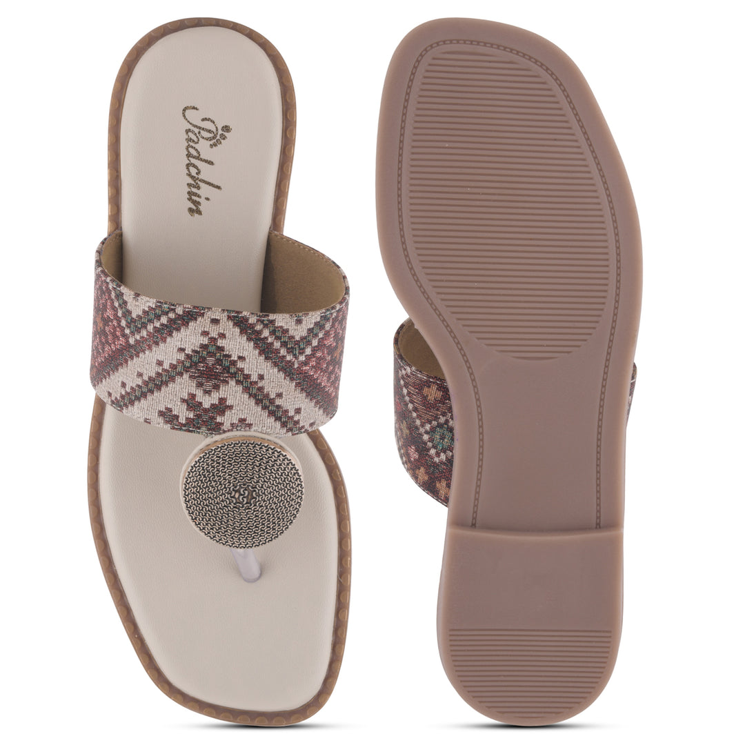 Women's Toe-Ring Flat Sandals with Metallic Round Embellishment Slippers