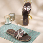 Load image into Gallery viewer, Women's Ethnic Printed Flat Sandals with Gold-Tone Buckle Detail Slippers