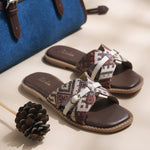 Load image into Gallery viewer, Women's Ethnic Printed Flat Sandals with Gold-Tone Buckle Detail Slippers