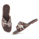 Load image into Gallery viewer, Women's Ethnic Printed Flat Sandals with Gold-Tone Buckle Detail Slippers