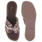 Load image into Gallery viewer, Women's Ethnic Printed Flat Sandals with Gold-Tone Buckle Detail Slippers