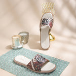 Load image into Gallery viewer, Women's Ethnic Print Flat Sandals with Decorative Buckle Detail Slippers