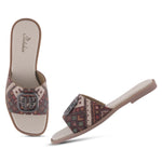 Load image into Gallery viewer, Women's Ethnic Print Flat Sandals with Decorative Buckle Detail Slippers