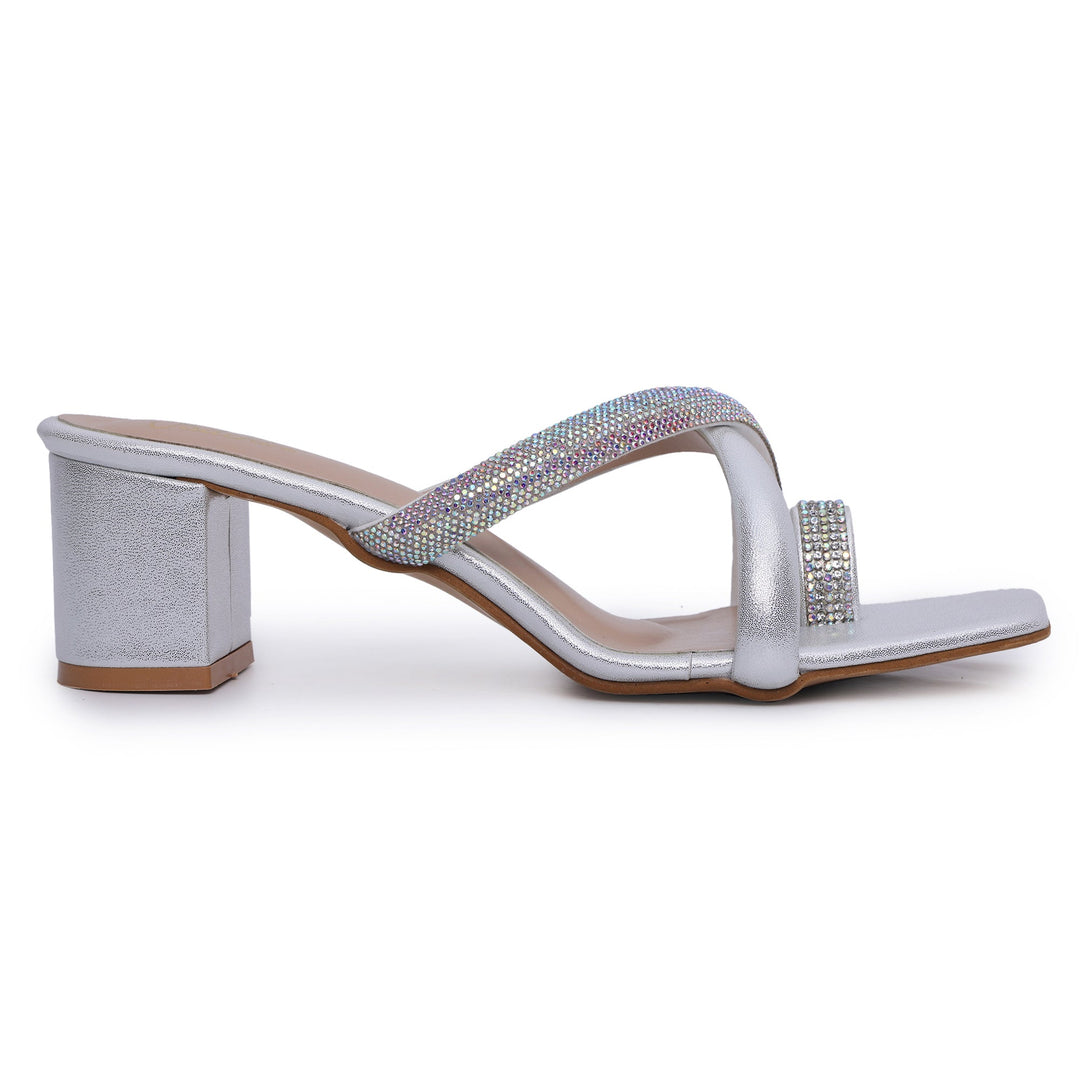 Embellished Square Toe Block Heel