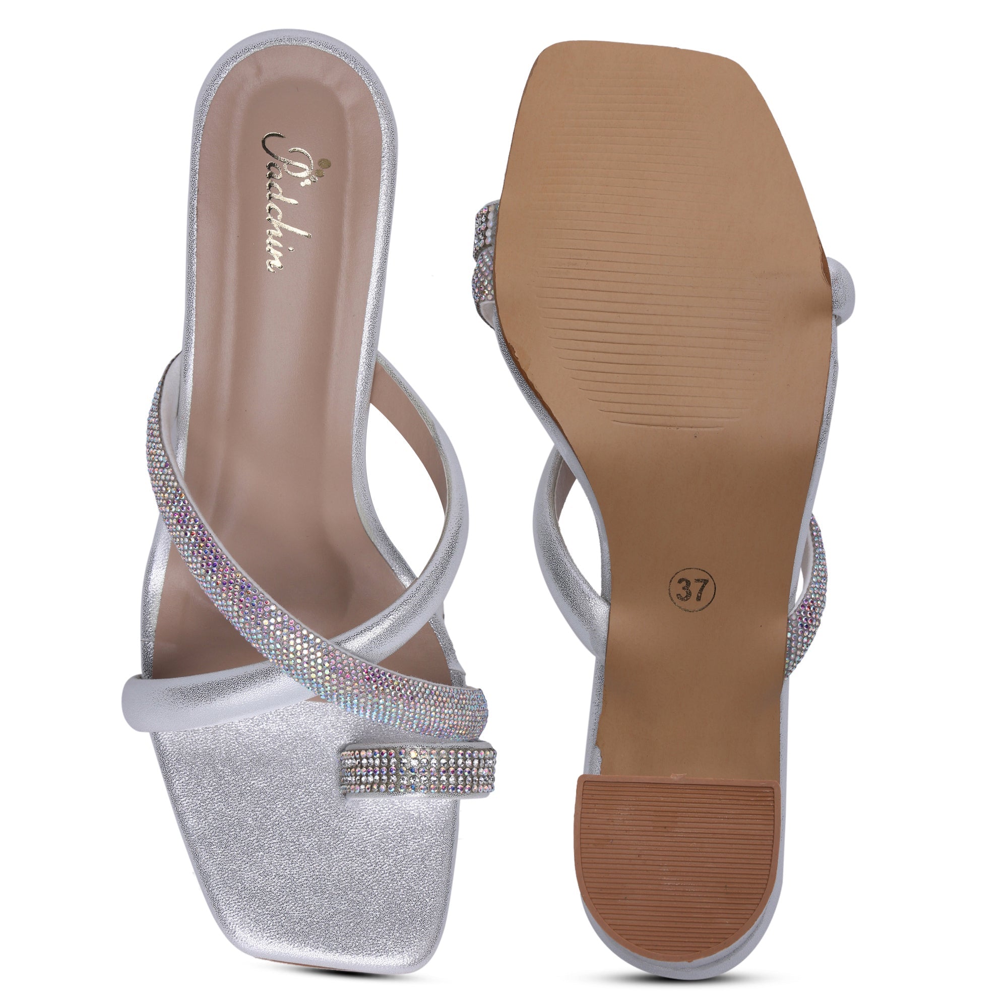 Embellished Square Toe Block Heel