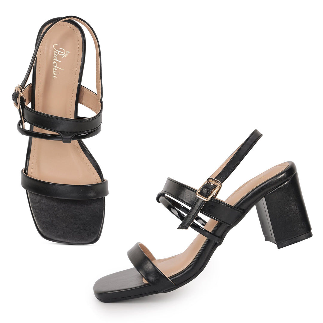 Buckle Strap Square Toe Block Heel