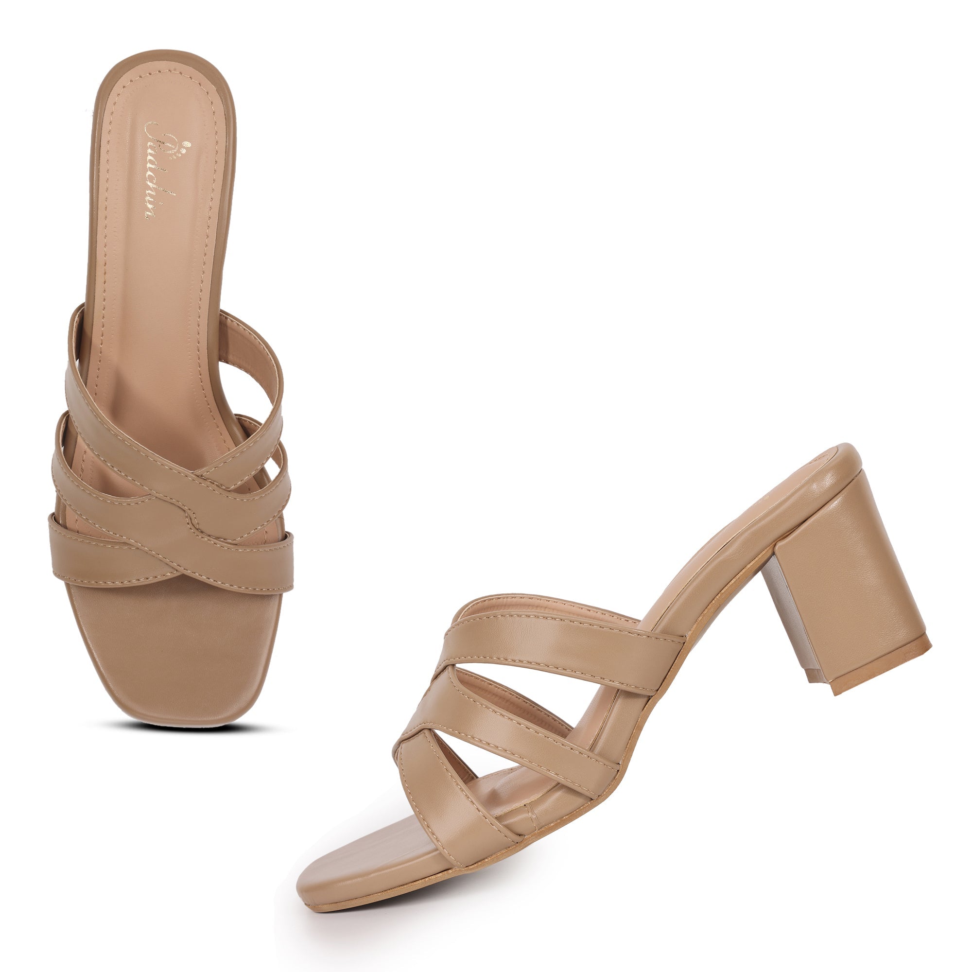 Cross Strap Square Toe Block Heel