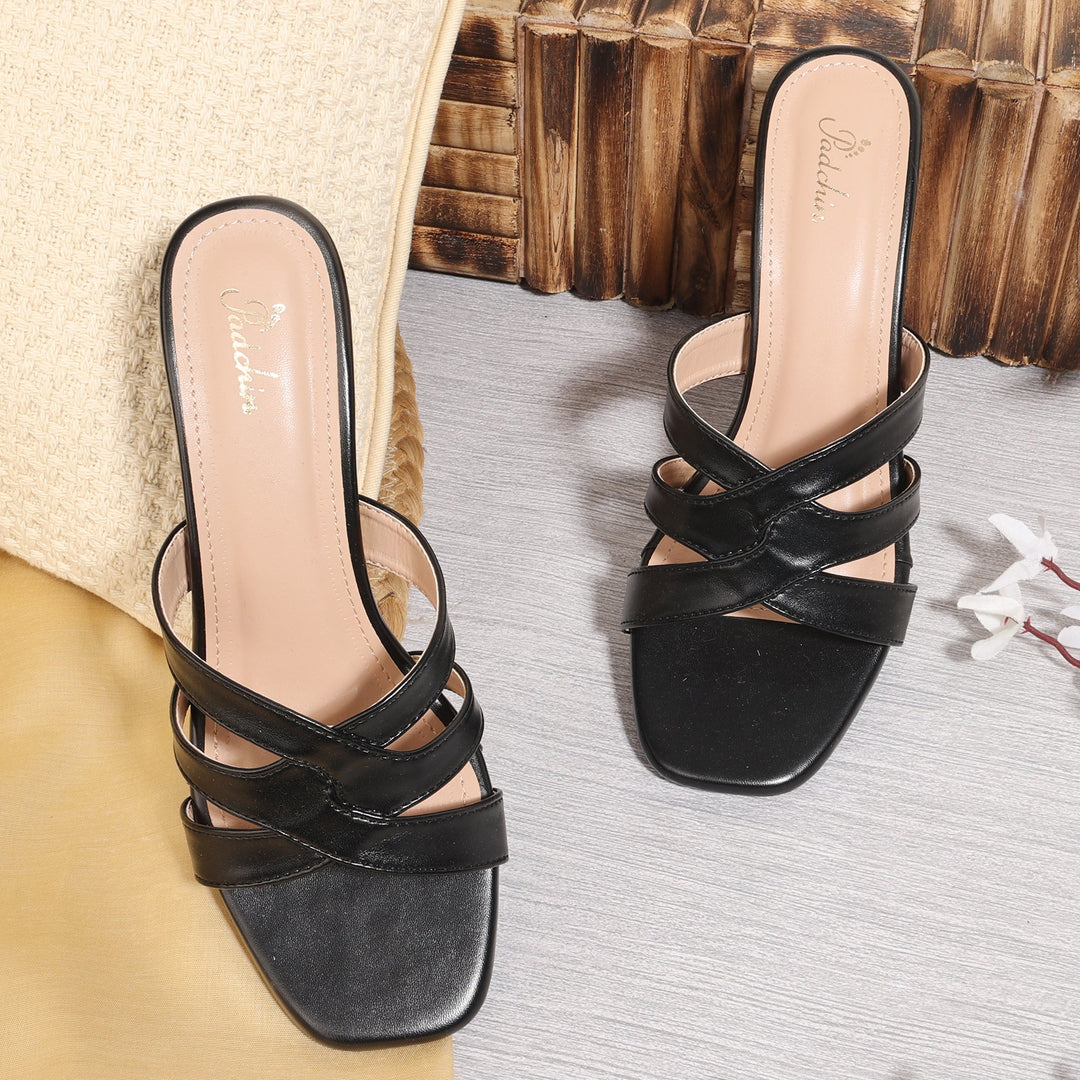 Cross Strap Square Toe Block Heel