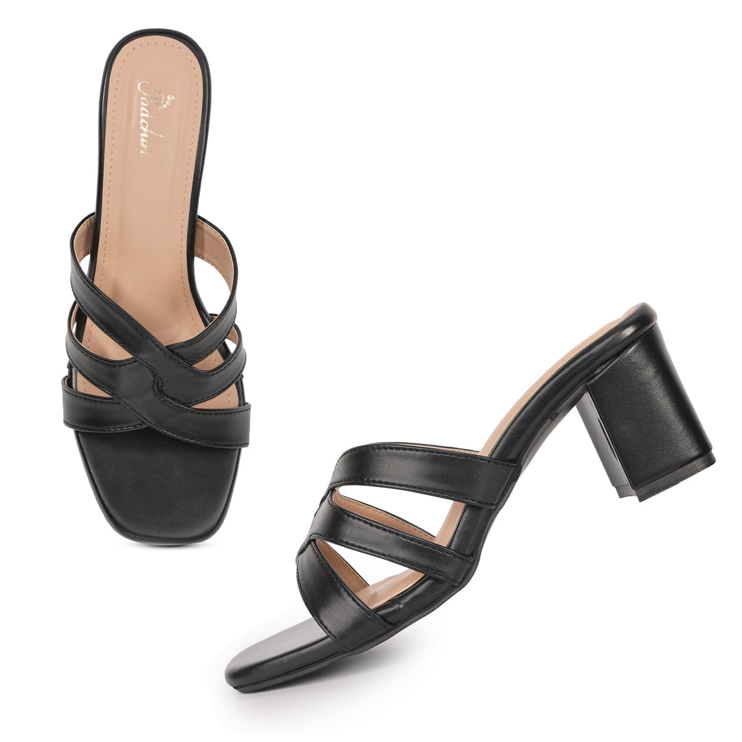 Cross Strap Square Toe Block Heel