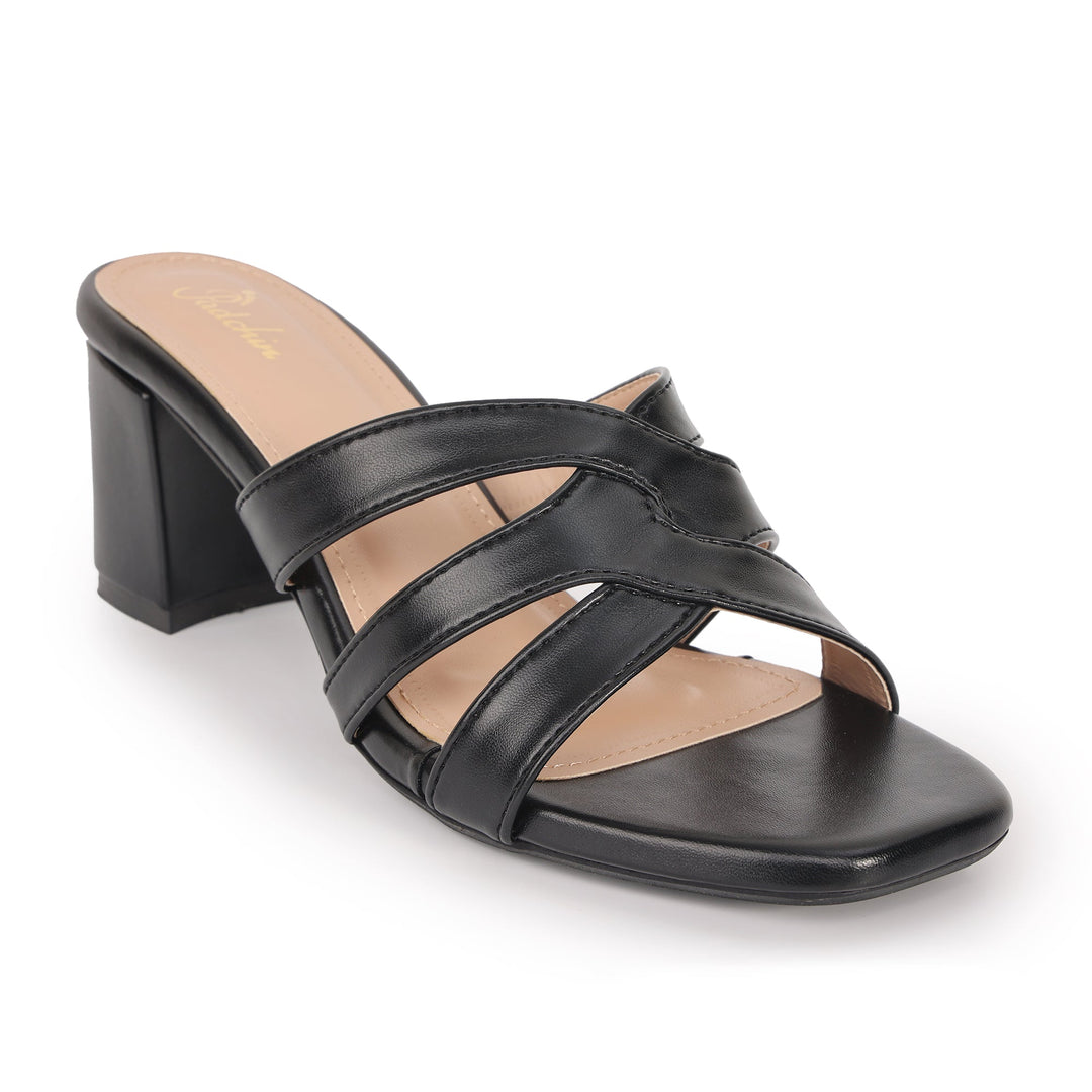 Cross Strap Square Toe Block Heel