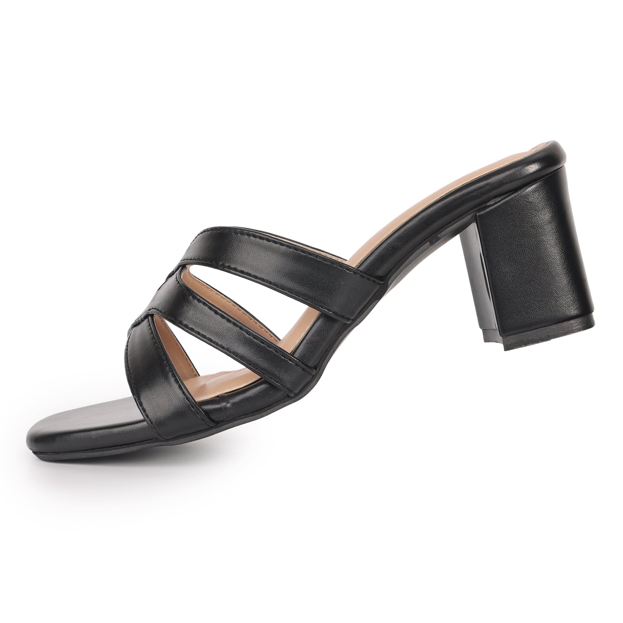 Cross Strap Square Toe Block Heel