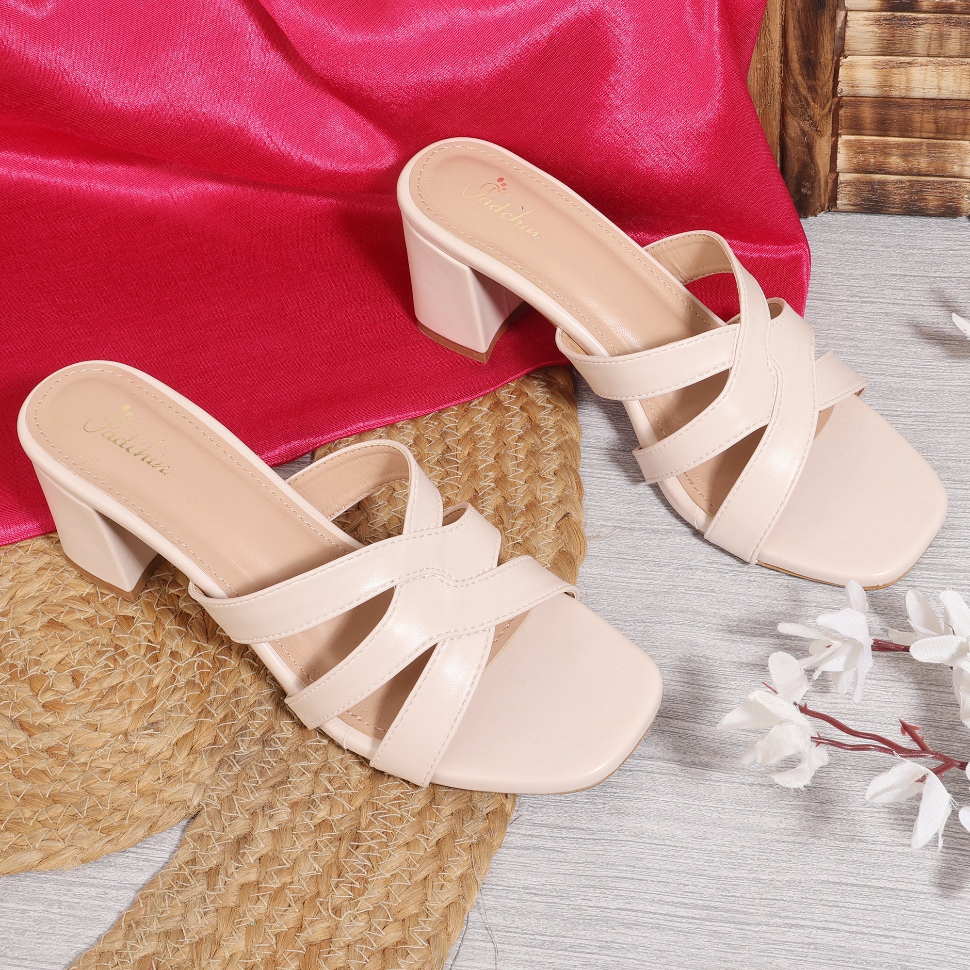 Cross Strap Square Toe Block Heel